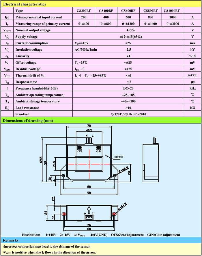 CS1000BF Open Loop Hall Effect Two Way Power SupplyCurrent Sensors CS1000BF Open Loop Hall Effect Two Way Power SupplyCurrent Sensors
